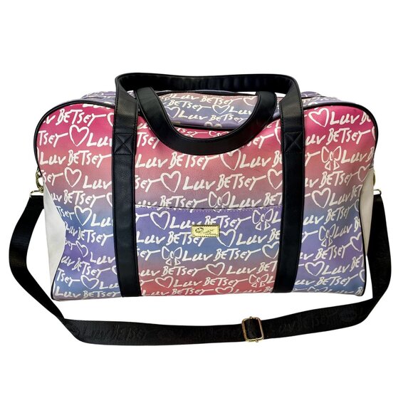 Luv Betsey by Betsey Johnson Multicolor Heart Graffiti Weekender Travel Bag - Picture 1 of 14